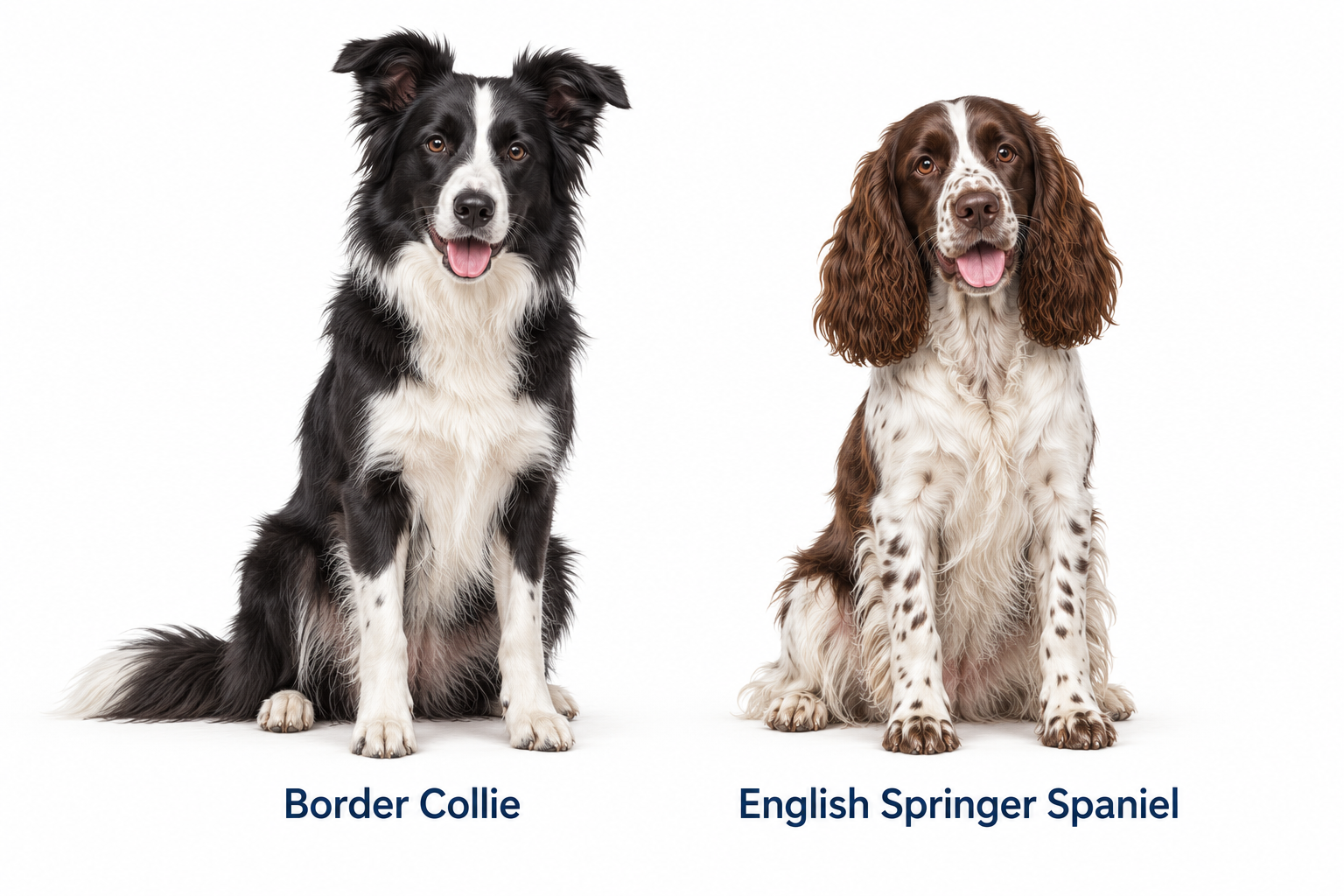 Labelled Border Collie and English Springer Spaniel illustrations